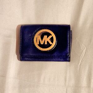 Michael Kors Navy Blue Leather Wallet(Card Holder) with Gold MK Emblem